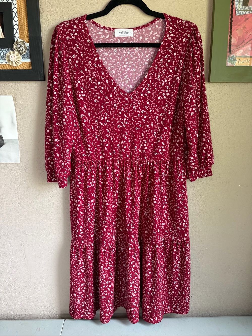 Kaileigh Floral V-Neck Midi Dress in Burgundy